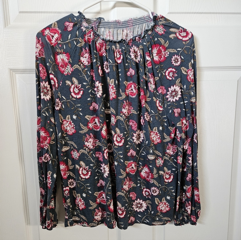 Loft Fashion Floral Blouse in Blue and Red